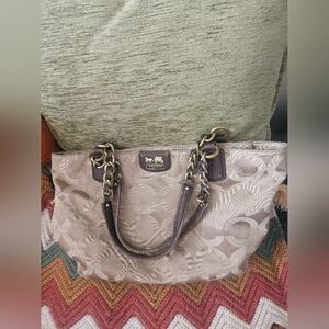 Coach Beige/Brown Fabric Madison Op Art Tote. Y2k